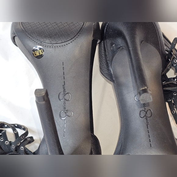 Jessica Simpson Reiko Studded Fringe Platform Heels Sandal Leather Black Sz 8.5 - Picture 7 of 13